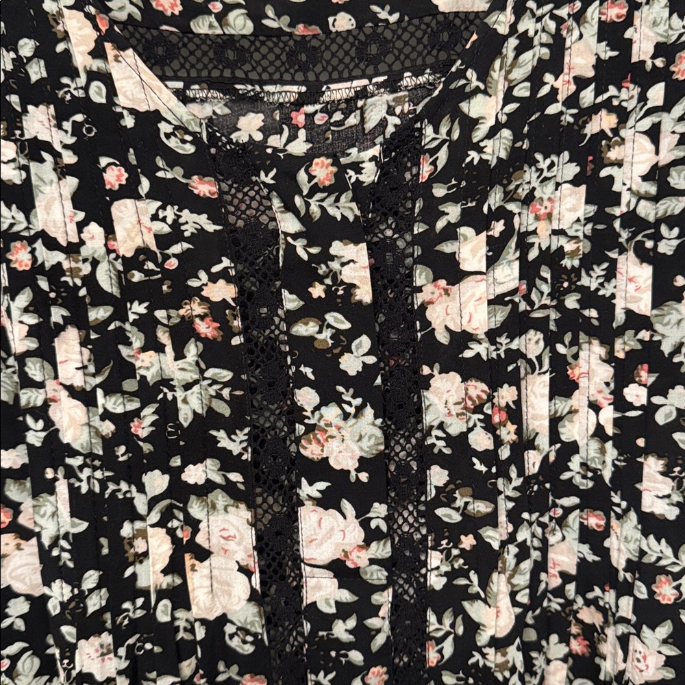 Anthropologie Maeve Celyn Black Floral Lace Trim Blouse Top Women Size 12